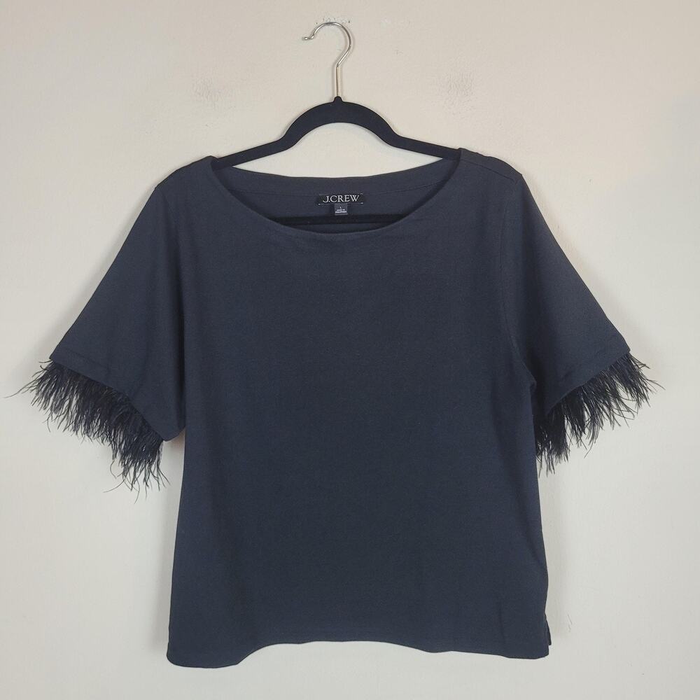 J.Crew Blouse Large Black Mariner Jersey Crop Boatneckā Party Jersey Top T-Shirt